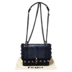 مملوكة مسبقًا حقيبة كروس فندي كان آي صغيرة خرز جلد و جلد ثعبان أسود و أزرق كحلي