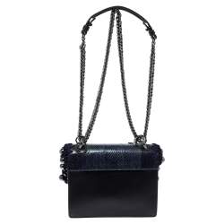 مملوكة مسبقًا حقيبة كروس فندي كان آي صغيرة خرز جلد و جلد ثعبان أسود و أزرق كحلي