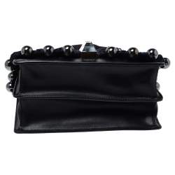 مملوكة مسبقًا حقيبة كروس فندي كان آي صغيرة خرز جلد و جلد ثعبان أسود و أزرق كحلي