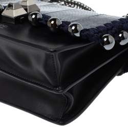 مملوكة مسبقًا حقيبة كروس فندي كان آي صغيرة خرز جلد و جلد ثعبان أسود و أزرق كحلي