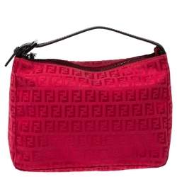 Pre Owned Fendi Red Zucchino Fabric and Leather Pochette Bag