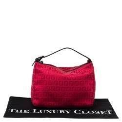 Pre Owned Fendi Red Zucchino Fabric and Leather Pochette Bag