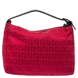Pre Owned Fendi Red Zucchino Fabric and Leather Pochette Bag