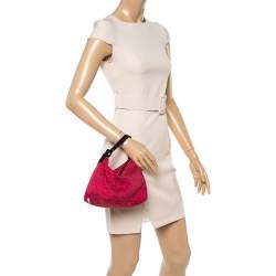 Pre Owned Fendi Red Zucchino Fabric and Leather Pochette Bag