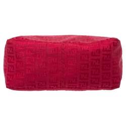 Pre Owned Fendi Red Zucchino Fabric and Leather Pochette Bag