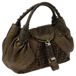 Pre Owned Fendi Tobacco/Metallic Zucca Canvas and Leather Spy Bag