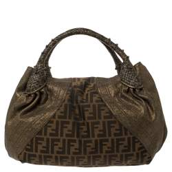 Pre Owned Fendi Tobacco/Metallic Zucca Canvas and Leather Spy Bag
