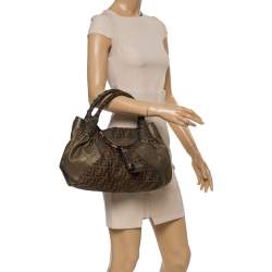Pre Owned Fendi Tobacco/Metallic Zucca Canvas and Leather Spy Bag