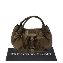 Pre Owned Fendi Tobacco/Metallic Zucca Canvas and Leather Spy Bag