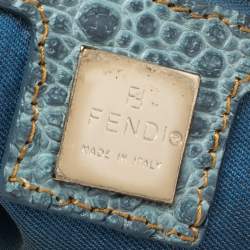 مملوكة مسبقًا Fendi Light Blue Denim FF Crystal Embellished Mamma Baguette Bag