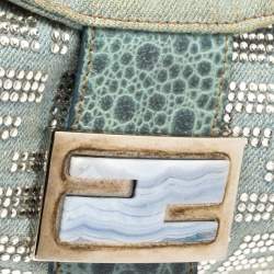 مملوكة مسبقًا Fendi Light Blue Denim FF Crystal Embellished Mamma Baguette Bag