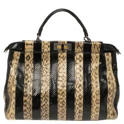 Pre Owned Fendi Multicolor Snake Large Peekaboo Top Handle Bag