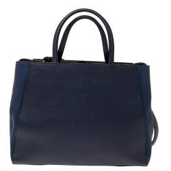 Pre Owned Fendi Blue Two Tone Leather Medium 2Jours Tote 