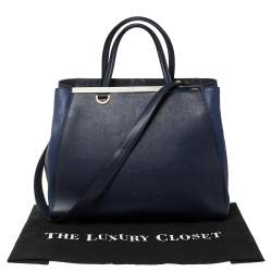Pre Owned Fendi Blue Two Tone Leather Medium 2Jours Tote 