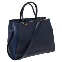 Pre Owned Fendi Blue Two Tone Leather Medium 2Jours Tote 
