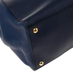 Pre Owned Fendi Blue Two Tone Leather Medium 2Jours Tote 