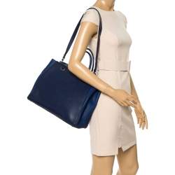 Pre Owned Fendi Blue Two Tone Leather Medium 2Jours Tote 
