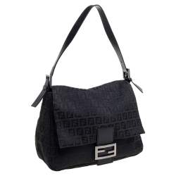 Pre Owned Fendi Black Zucchino Canvas Mama Forever Shoulder Bag