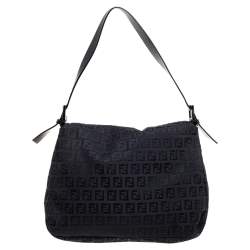 Pre Owned Fendi Black Zucchino Canvas Mama Forever Shoulder Bag