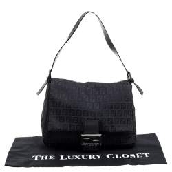 Pre Owned Fendi Black Zucchino Canvas Mama Forever Shoulder Bag