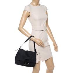 Pre Owned Fendi Black Zucchino Canvas Mama Forever Shoulder Bag