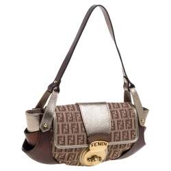 Pre Owned Fendi Multicolor Zucchino Canvas and Leather Compilation Shoulder Bag