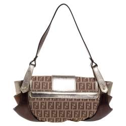 Pre Owned Fendi Multicolor Zucchino Canvas and Leather Compilation Shoulder Bag