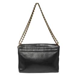 Pre Owned Fendi Black Pequin Stripe Leather Large Claudia Shoulder Bag