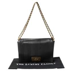 Pre Owned Fendi Black Pequin Stripe Leather Large Claudia Shoulder Bag