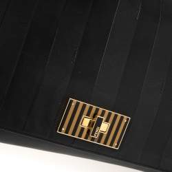 Pre Owned Fendi Black Pequin Stripe Leather Large Claudia Shoulder Bag