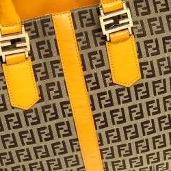 Pre Owned Fendi Beige/Mustard Zucchino Canvas and Leather Flap Tote