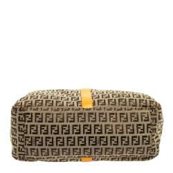 Pre Owned Fendi Beige/Mustard Zucchino Canvas and Leather Flap Tote