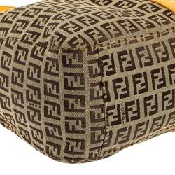 Pre Owned Fendi Beige/Mustard Zucchino Canvas and Leather Flap Tote