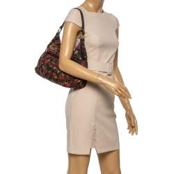 Pre Owned Fendi Brown Zucca Floral Print Canvas and Leather Chef Shoulder Bag