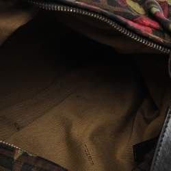 Pre Owned Fendi Brown Zucca Floral Print Canvas and Leather Chef Shoulder Bag