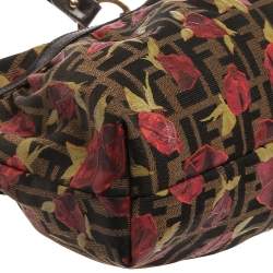 Pre Owned Fendi Brown Zucca Floral Print Canvas and Leather Chef Shoulder Bag