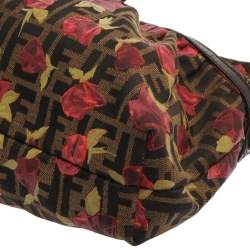 Pre Owned Fendi Brown Zucca Floral Print Canvas and Leather Chef Shoulder Bag