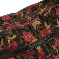 Pre Owned Fendi Brown Zucca Floral Print Canvas and Leather Chef Shoulder Bag