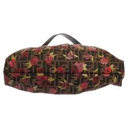Pre Owned Fendi Brown Zucca Floral Print Canvas and Leather Chef Shoulder Bag