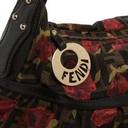 Pre Owned Fendi Brown Zucca Floral Print Canvas and Leather Chef Shoulder Bag