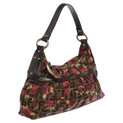 Pre Owned Fendi Brown Zucca Floral Print Canvas and Leather Chef Shoulder Bag