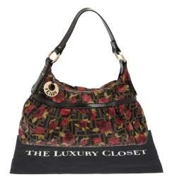 Pre Owned Fendi Brown Zucca Floral Print Canvas and Leather Chef Shoulder Bag