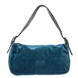Pre Owned Fendi Blue Velvet and Python Mama Baguette Bag