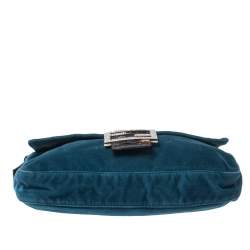 Pre Owned Fendi Blue Velvet and Python Mama Baguette Bag