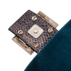 Pre Owned Fendi Blue Velvet and Python Mama Baguette Bag