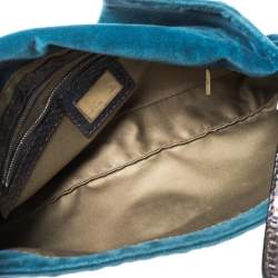 Pre Owned Fendi Blue Velvet and Python Mama Baguette Bag