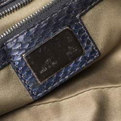 Pre Owned Fendi Blue Velvet and Python Mama Baguette Bag