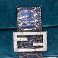 Pre Owned Fendi Blue Velvet and Python Mama Baguette Bag