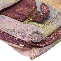 Pre Owned Fendi Multicolor Shimmer Pequin Suede Sweety Sweet Flap Baguette Bag