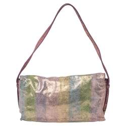 Pre Owned Fendi Multicolor Shimmer Pequin Suede Sweety Sweet Flap Baguette Bag